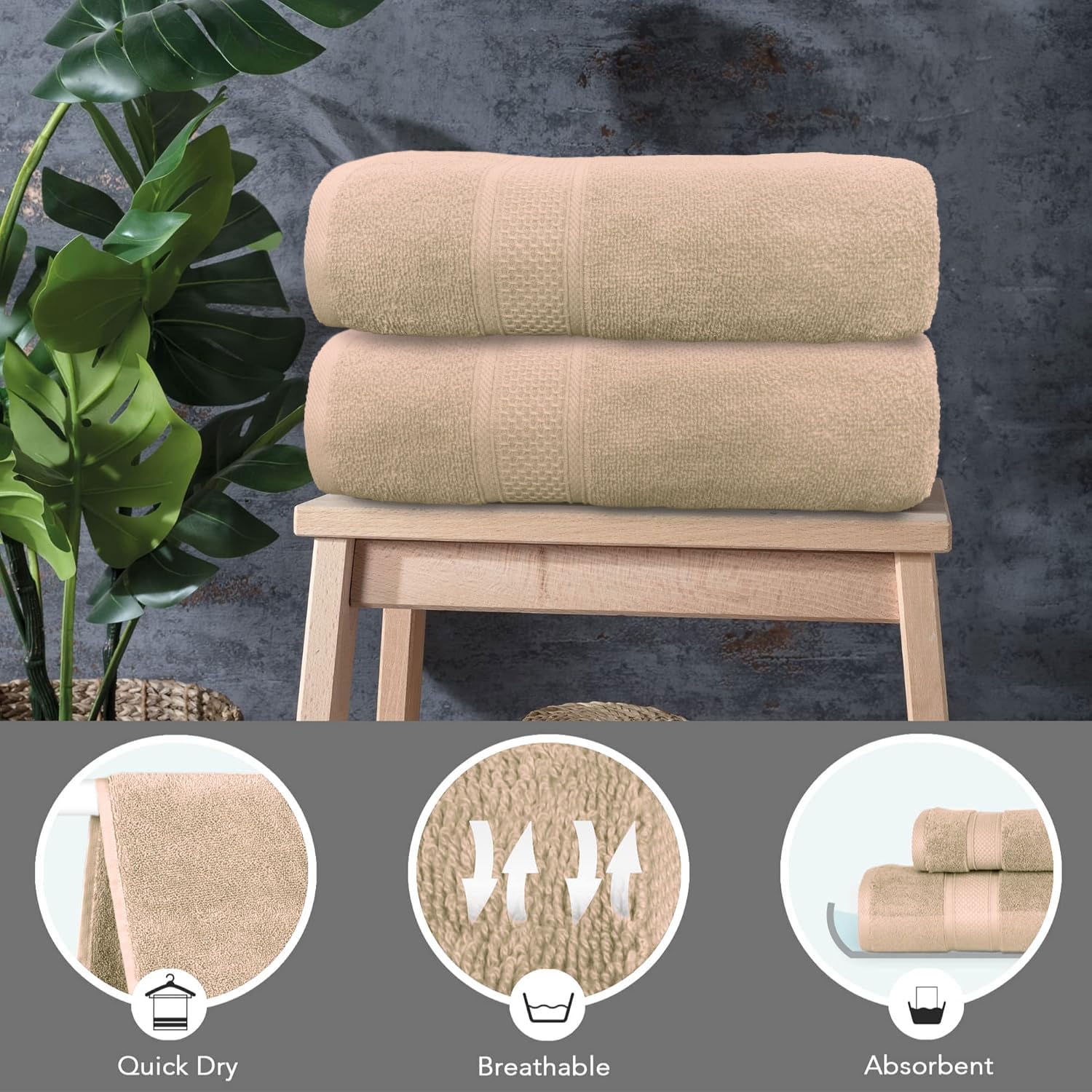 Luxe Home Cotton Bath Towel 450 Gsm | Quick Dry Large Size Bathroom Towels For Men & Women, Home, Kitchen, Gym, Spa (Taupe)