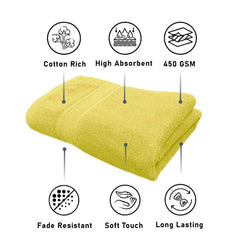 Luxe Home Cotton Bath Towel 450 Gsm | Quick Dry Large Size Bathroom Towels For Men & Women, Home, Kitchen, Gym, Spa (Yellow)