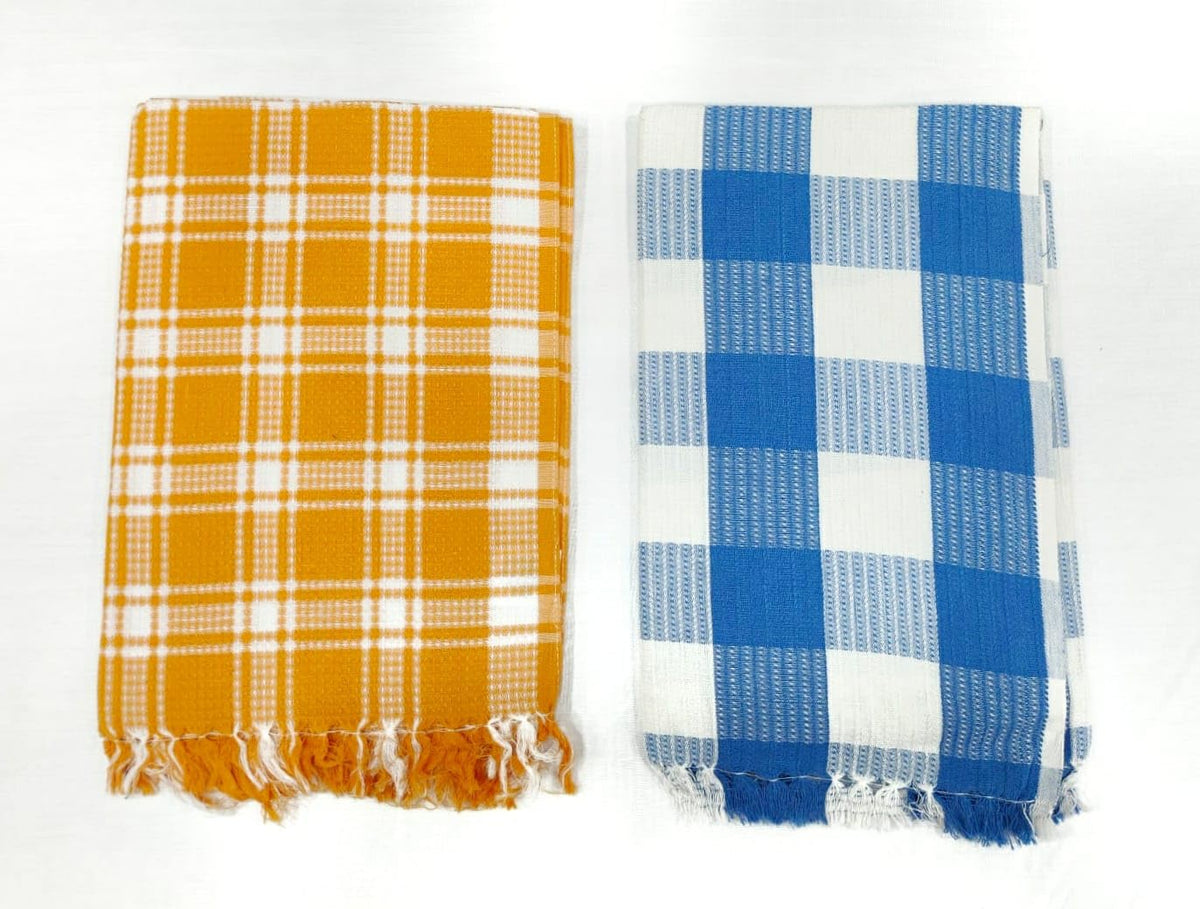 Bombay Dyeing Rimzim 100% Cotton Printed Soft & Slick Quick Drying Bath Towels 500 Gsm (Orange & Blue) - 2 Pcs