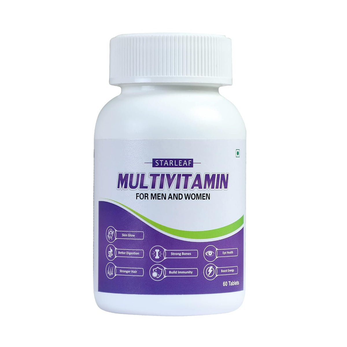 Starleaf Multivitamin For Men & Women, With Zinc, Vitamin C, D, B12/ Radiance, Strong Bones & Immunity/ Nutrients For Overall Health | 60 Tablets , 100gm 0.2lbs