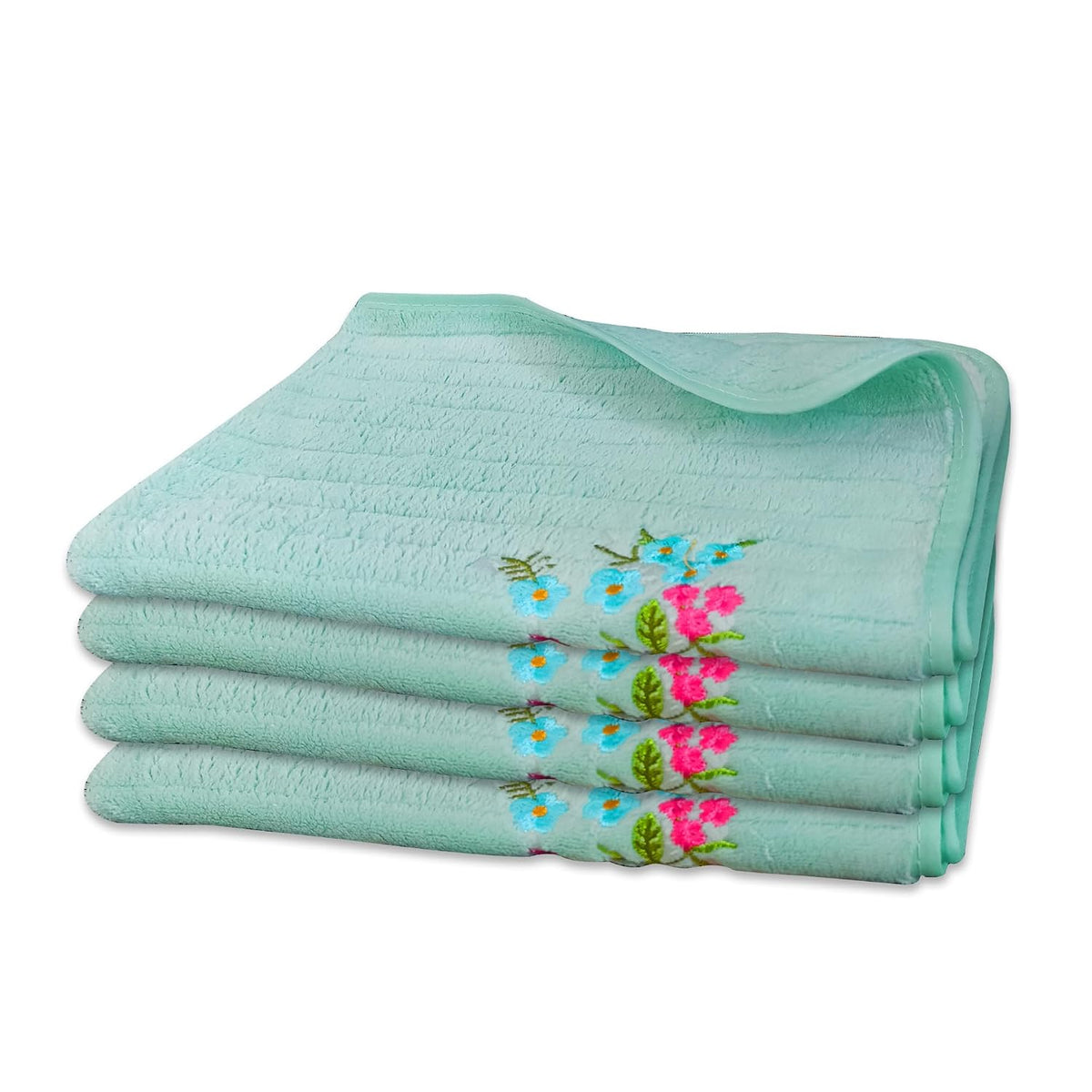 Enrich Homes Hand Small Towels 600 Gsm | Soft Microfiber Face Towels For Men & Women Kitchen & Bathroom Towel Set (Light Green)- Set Of 4