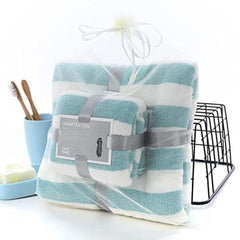Homecloud Ultra Soft 300 Gsm Bath Towel Set | 3x Softer Than Cotton Towels Strip Green | Highly Absorbent & Ultra Fast Dry (Set Of 2) 1 Bath + 1 Face Towel