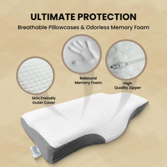 Cervical Pillow For Neck Pain & Shoulder Pain Relief, Grey & White | Memory Foam Pillow For Sleeping - Orthopedic For Spondylitis, Neck Support Contour Medical Pillow - Pack Of 1