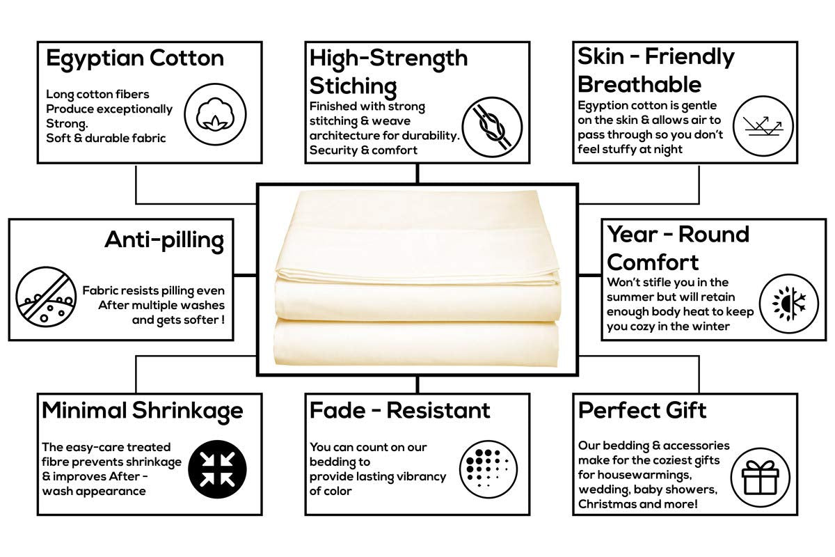 Single Bedsheets Size - 60 X 90 Inches, Ivory | 750 Thread Count Sateen Finish Luxuries - Ideal For Guest Room, Hotel Quality | 1 Piece Bed Sheet
