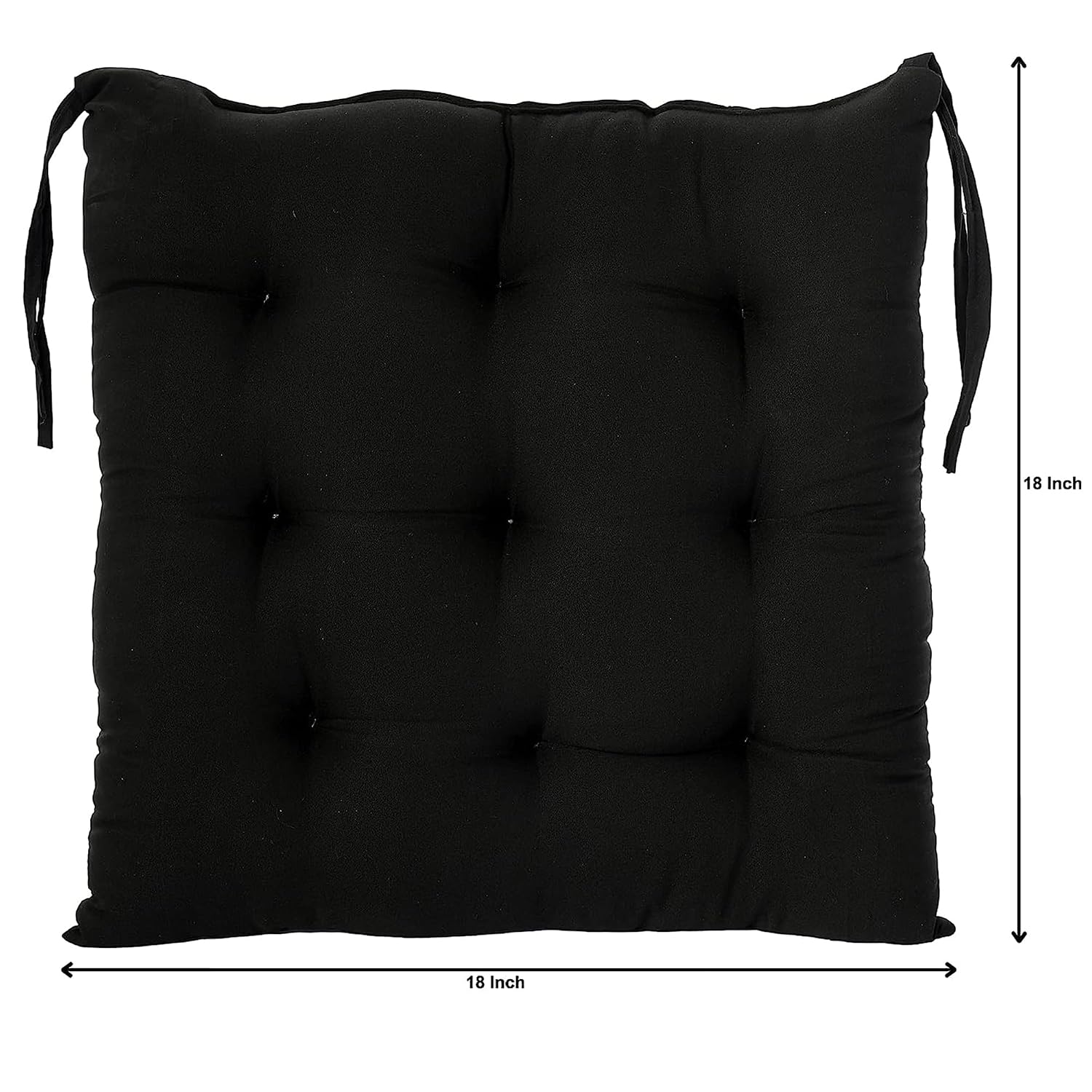 Chair Cushion Pad, Soft & Comfortable Sitting, Chair Pad - Black | Microfiber Square Chair Pad With Ties | Chair Seat Cushion For Office & Home | Furniture Cushion, Washable - Pack Of 6