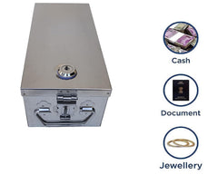 Stainless Steel Locker Boxes, Jewellery Boxes, Check Book Box, Cash Box, Bank Locker Box, Peti Size - 12 Inch Cash Box L-32cm, W-12cm, H-9.5cm With 2 Key