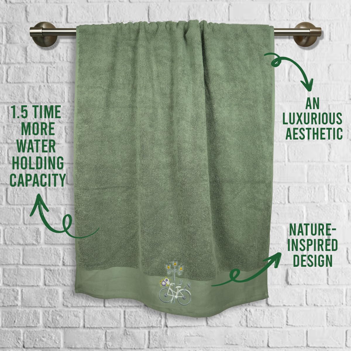 Rangoli 100% Cotton Martin Bath Towels 1000 Gsm | Quick Dry, Ultra Soft, Highly Absorbent Printed Bath Towel - Brown & Green (Set Of 2)