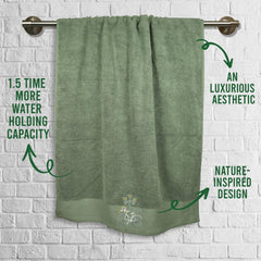 Rangoli 100% Cotton Martin Bath Towels 1000 Gsm | Quick Dry, Ultra Soft, Highly Absorbent Printed Bath Towel - Brown & Green (Set Of 2)