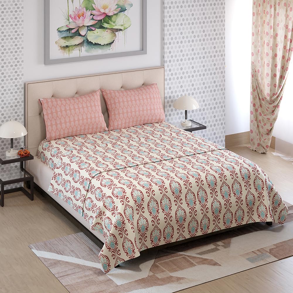 100% Cotton Double Bedsheet With 2 Pillow Covers Size - 87 X 95 Inches, Multicolor | 125 Thread Count Lightweight & Durable - Gift For Housewarmings, Weddings, Birthdays