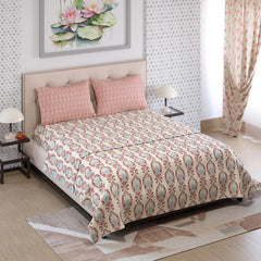 100% Cotton Double Bedsheet With 2 Pillow Covers Size - 87 X 95 Inches, Multicolor | 125 Thread Count Lightweight & Durable - Gift For Housewarmings, Weddings, Birthdays