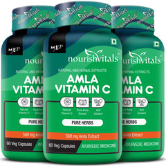 Nourishvitals Amla Vitamin C With Tannins 25% Pure Herbs, 500mg Amla Extract, Antioxidant, Immune, Skin | 60 Veg Capsules, 100gm 0.2lbs Each Pack Of 3