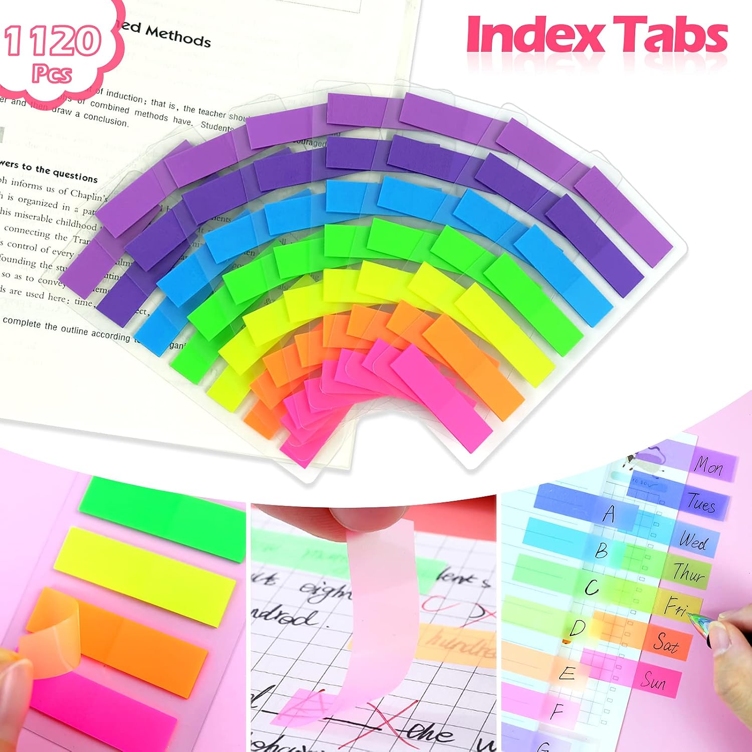 Sticky Notes, 1120 Pcs Index Tabs, Page Markers, Mini File Tabs, Book Markers - 7 Colors