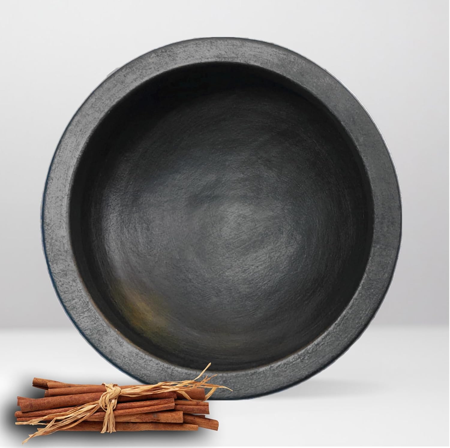 Deep Burned Uncoated Clay Biryani Pot Or Mitti Handi With 2 Wooden Spatulas Complimentary For Cooking & Serving - Black, 1 Liter | Pre-Seasoned Mud Pot - Unglazed, Double Fired, Hand Crafted