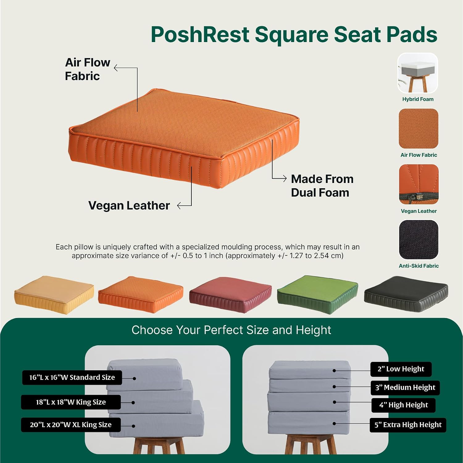 Chair Cushion Pad, High-Resilience & Memory Foam Pillow, Brown, King Size - 18 L X 18 W X 3 H Inch | Seat Cushion For Chair, Hip Support & Back Pain Relief | Sitting Pillow - Set Of 2
