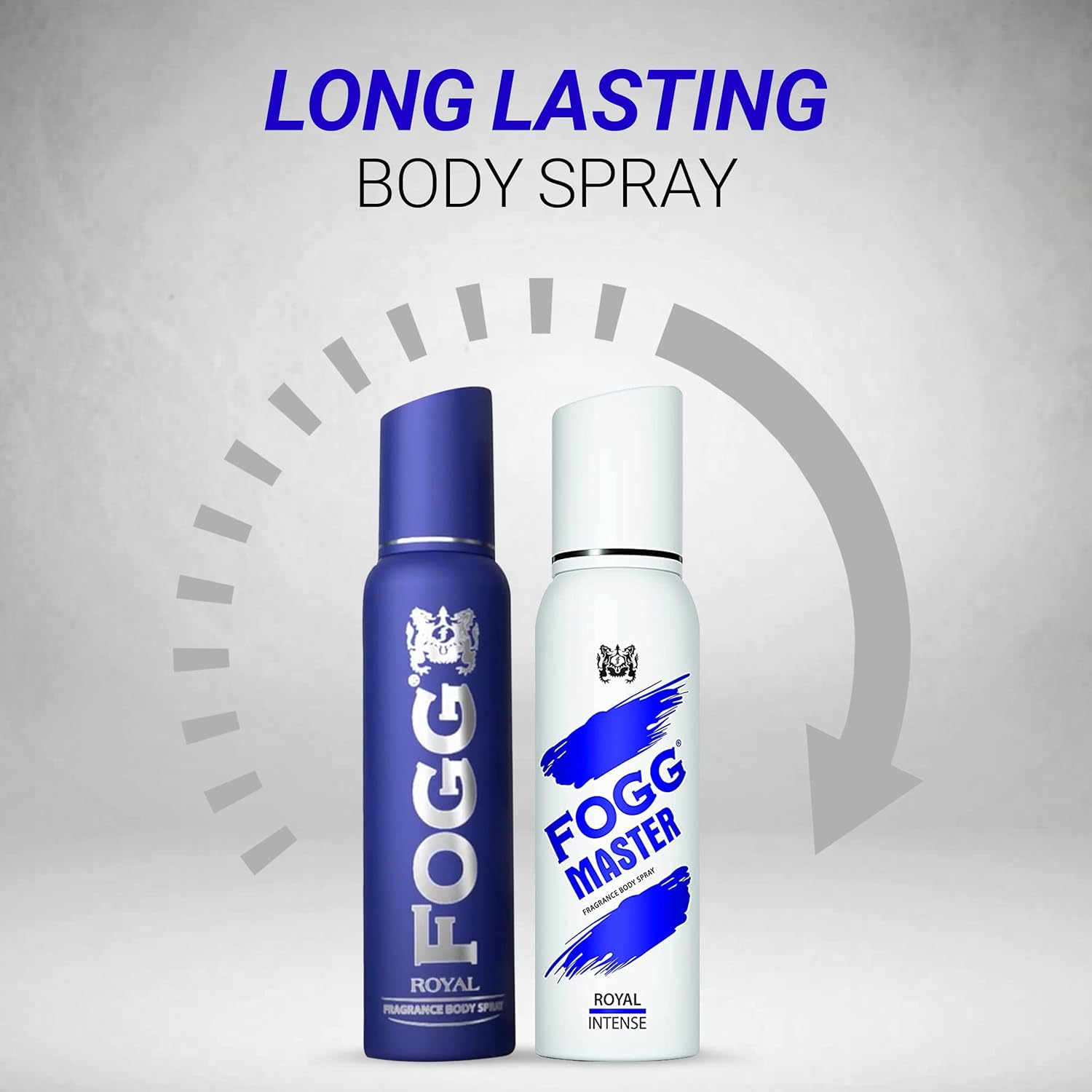 Fogg Royal 150ml 5 Fl.oz. & Master Intense Royal 120ml 4 Fl.oz. No Gas Deodorant For Men | Long Lasting Perfume Body Spray