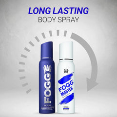 Fogg Royal 150ml 5 Fl.oz. & Master Intense Royal 120ml 4 Fl.oz. No Gas Deodorant For Men | Long Lasting Perfume Body Spray