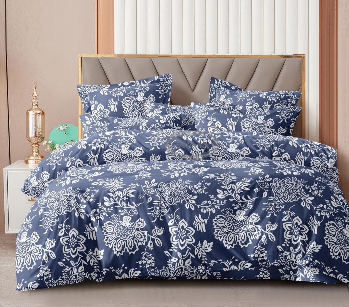 King Size Double Bedsheet With Two Pillow Covers - 108 X 108 Inches, Navy Blue & White | Smooth To Touch, Breathable & Long Lasting - Ideal For Everyday Comfort