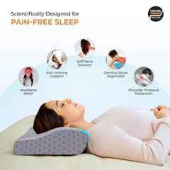 Memory Foam Cervical Neck Pillow, For Pain Relief, Size - 19 X 12 X 4 Inch | Soft Pillow For Improves Posture, Spinal Alignment, Neck Pain Relief | Grey Jacquard Cover - Pack Of 2