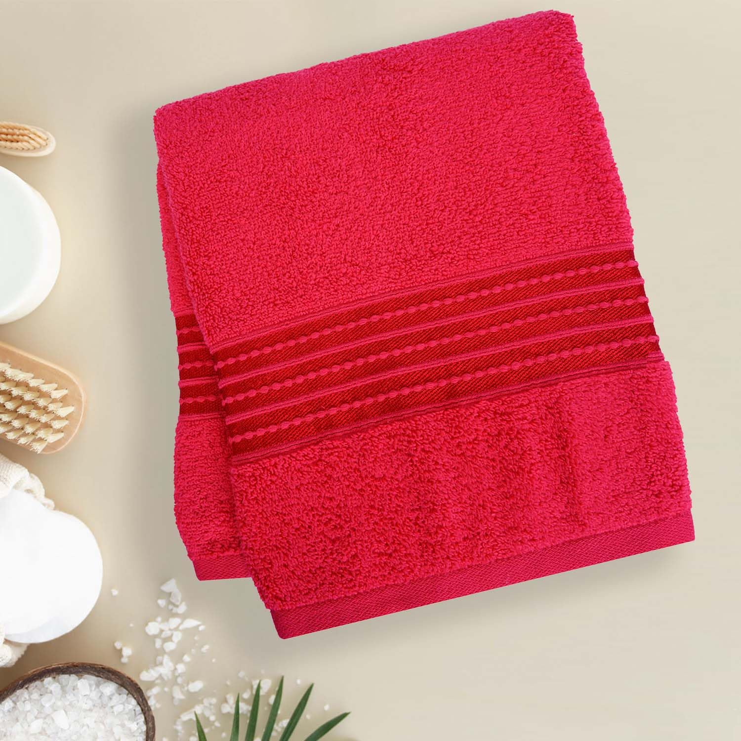 Micro Cotton Remy Basel Luxury Terry Cotton Bath Towel 550 Gsm | Super Comfortable 100% Long Staple Cotton Bath Towel (Cherry)