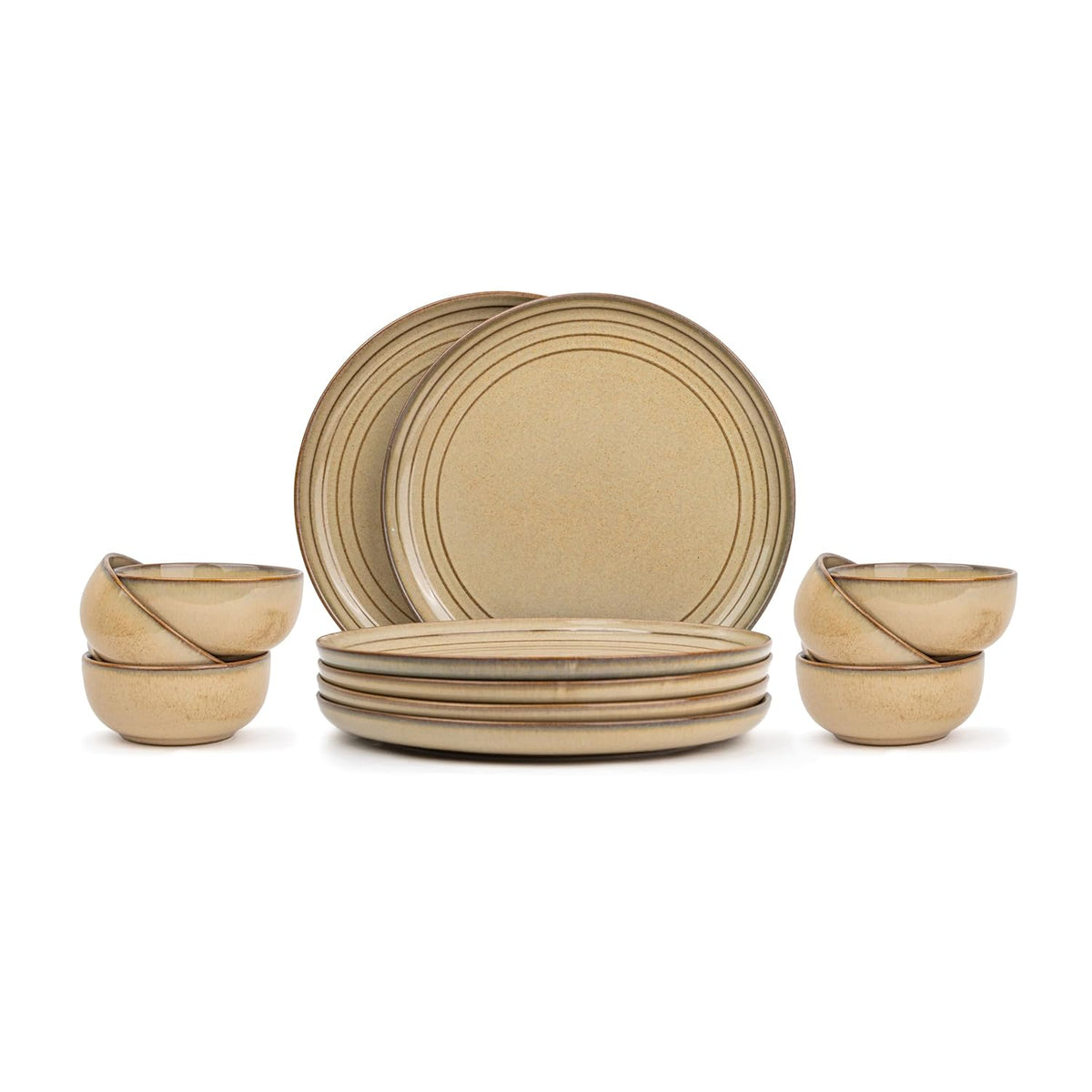 Ceramic Dinner Set Of 12 Pcs, Beige Reactive | Crockery Set For Dining Table - Dining Sets Crockery Items | Glossy Finish Premium Stoneware Dinner Set | 6 Dinner Plates+ 6 Veg Bowls, 180ml Each