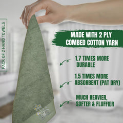 Rangoli 100% Cotton Martin Hand Towels 400 Gsm | Quick Dry, Ultra Soft, Highly Absorbent Printed Hand Towel For Men & Women Luxury & Highly Absorbent Towels - Green (Set Of 2)