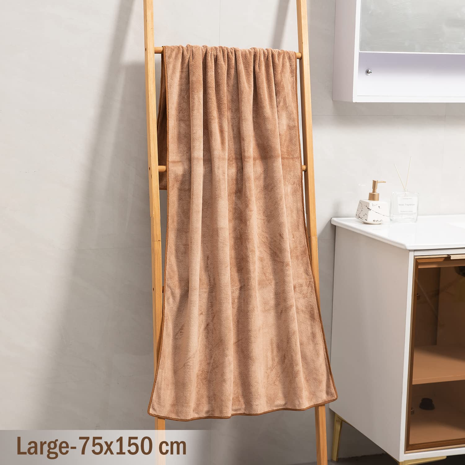 Hokipo Super Soft Microfiber Bath Towel 450 Gsm Large Brown (IN-641-LBR)