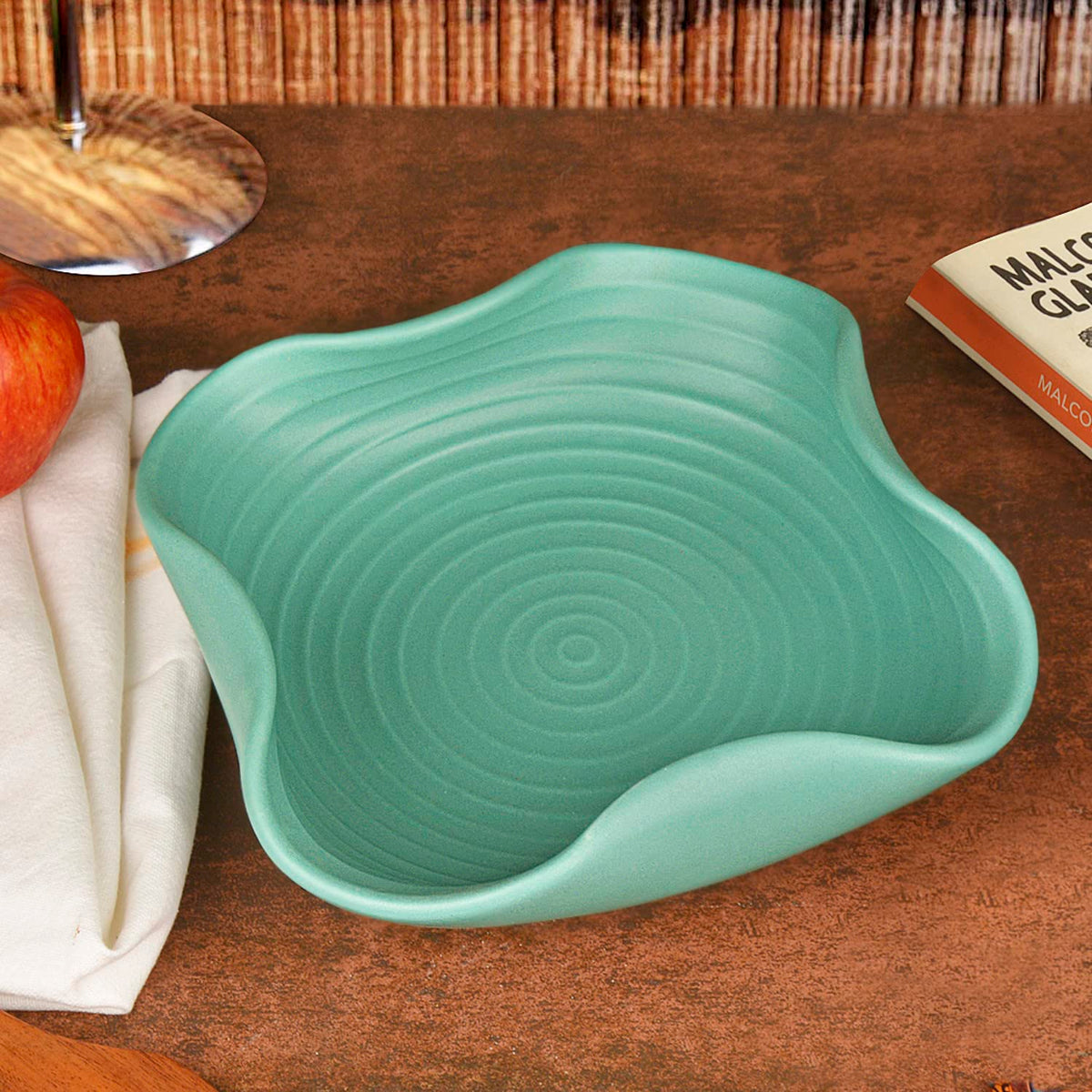 Ceramic Matt Finish Stylish Serving Bowl - 22 Cm, Sea Green, 500ml | Salad Bowl - Pasta Serving Bowl - Snack Bowl