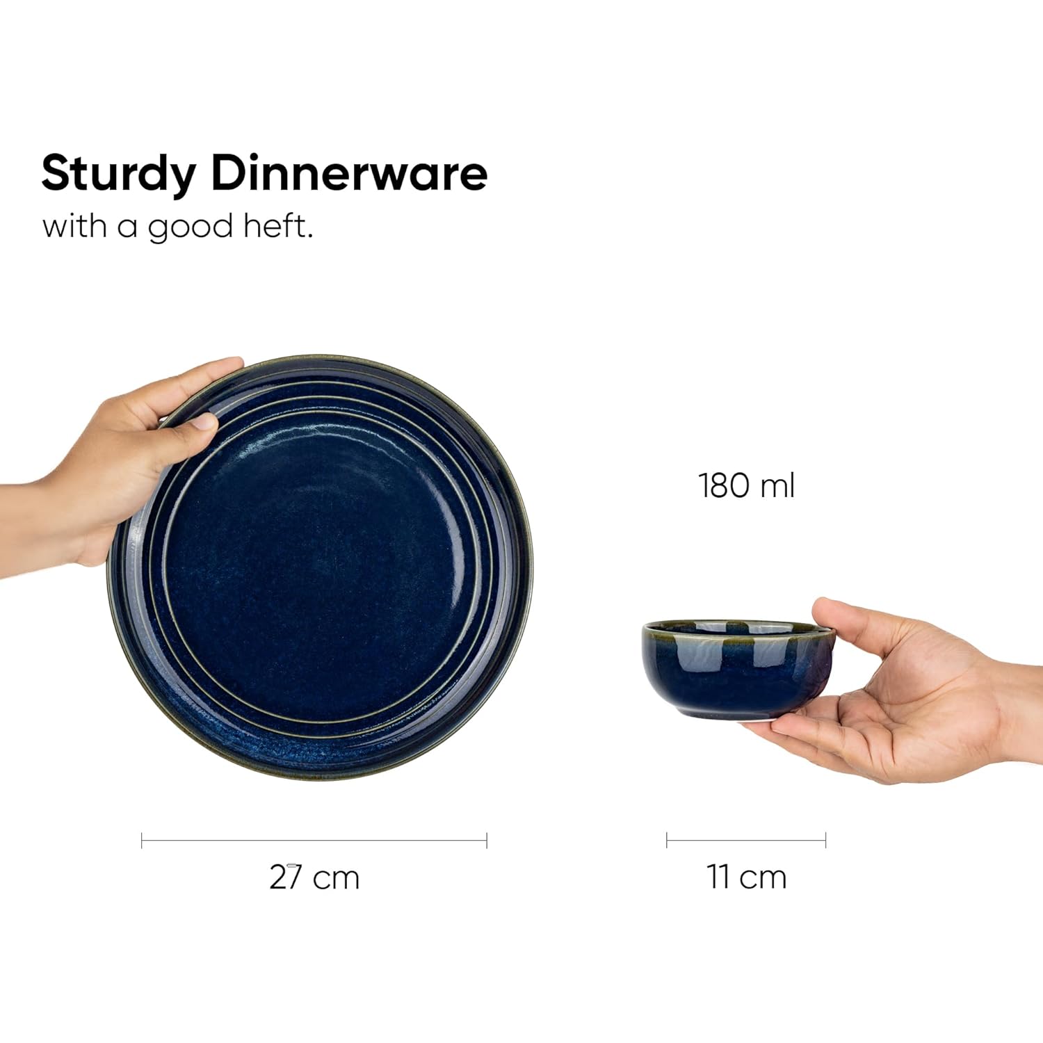 Ceramic Dinner Set Of 12 Pcs, Blue Green | Crockery Set For Dining Table - Dining Sets Crockery Items | Glossy Finish Premium Stoneware Dinner Set | 6 Dinner Plates+ 6 Veg Small Bowls, 180ml Each