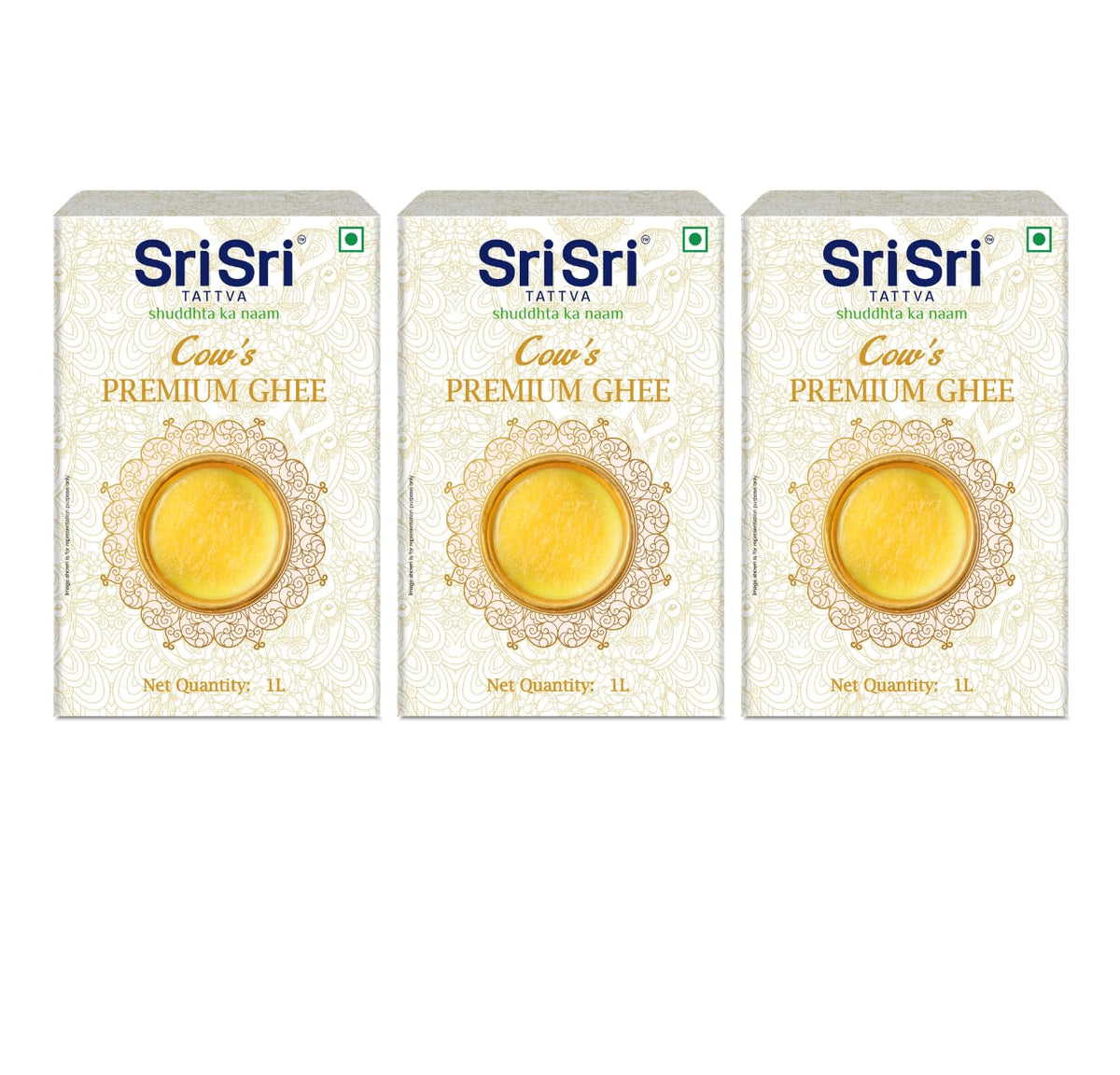 100% Natural Cow Ghee By Sri Sri Tattva Shuddhta Ka Naam | Good Source Of Protein Fiber Healthy Desi Ghee Perfect For Health Health | 3 Litre (1 Litr * 3) 101.4 Ounce | Box Pack
