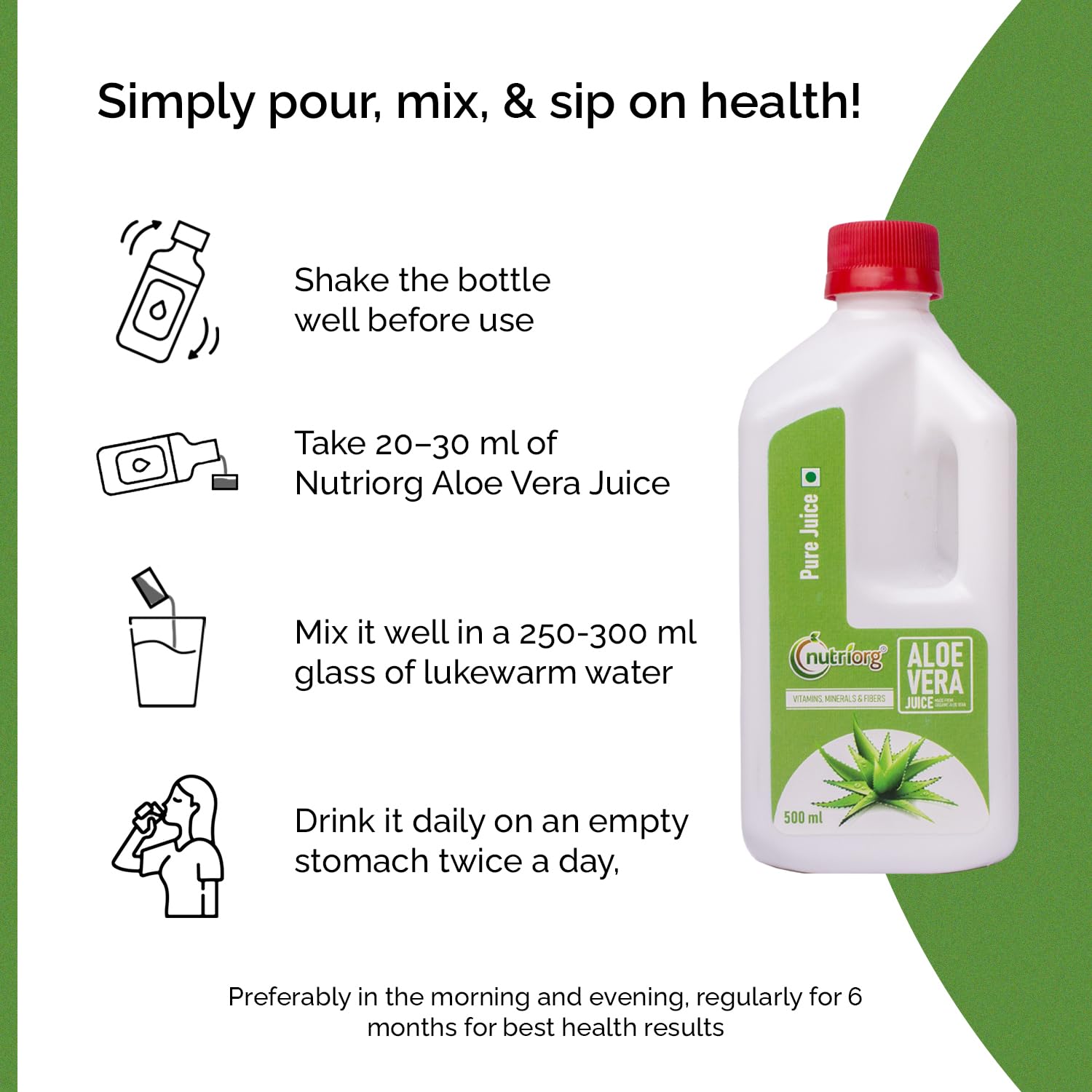 Nutriorg Organic Aloe Vera Juice With Pulp, Cold - Pressed Pure Aloe Vera Supports Hair, Skin, Detox, Weight Loss & Immunity, No Added Sugar Ayurvedic Juice Digestive Health | 500ml 1.1lbs