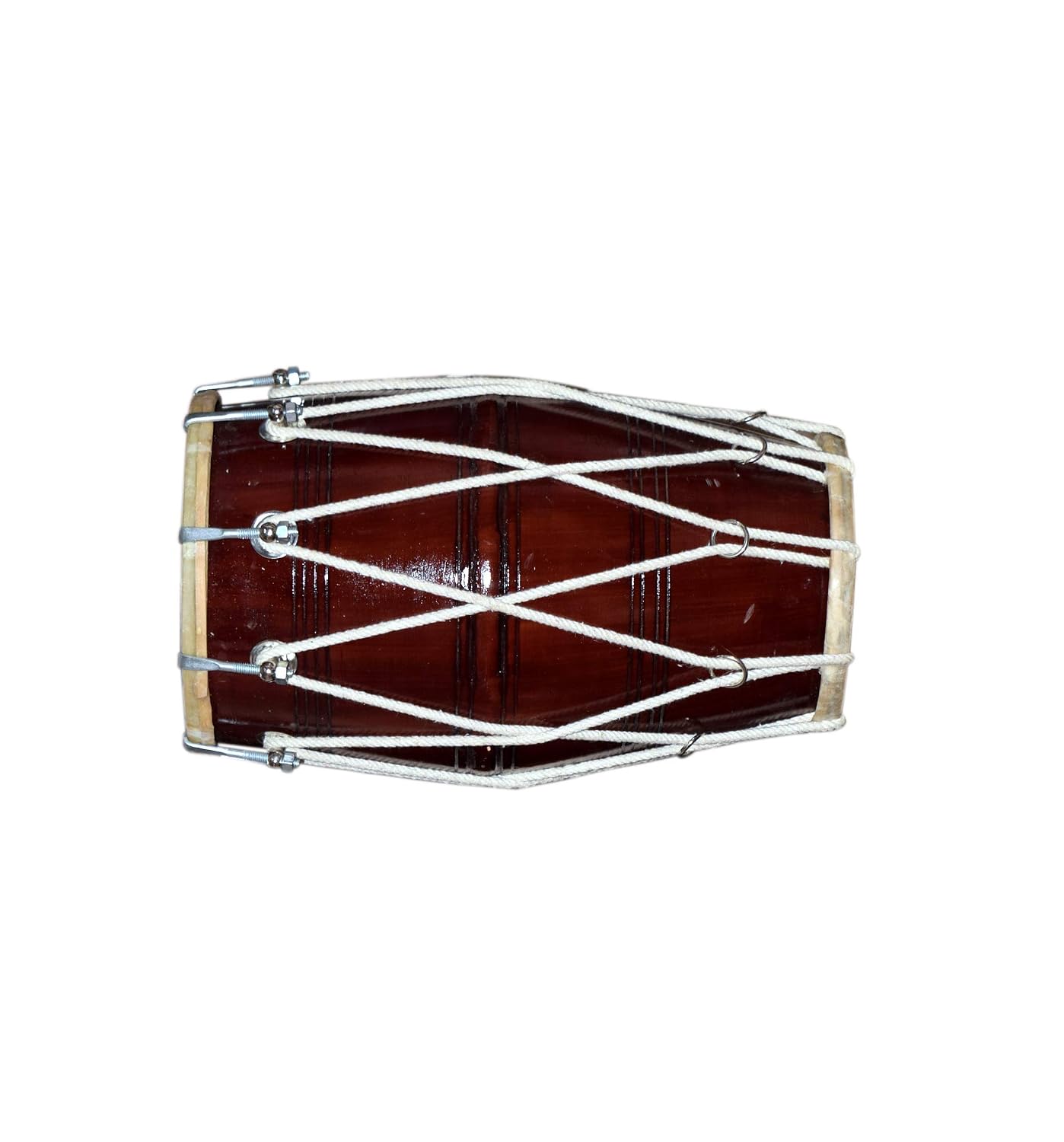 Indian Musical Instrument Mango Wood Dholak - Brown Color | Nut & Bold Fitting For Easy Tuning - Goat Skin For Bast & Great Sound Quality