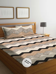 Glace Cotton Elastic Fitted Printed Double Bed King Size Bedsheet With 2 Pillow Cover | 72 X 72 Inches, Almond - Wrinkle Resistant, Breathable Bedsheet