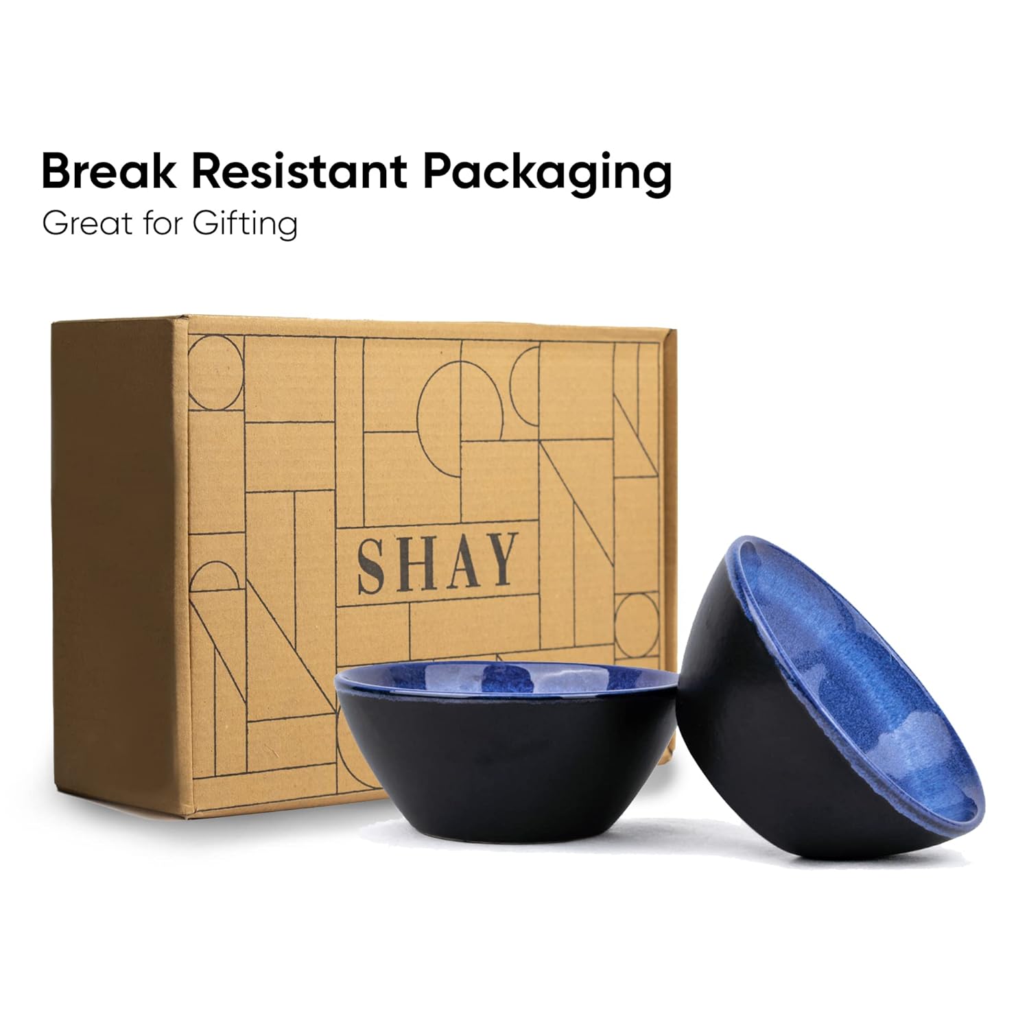 Ceramic Serving Medium Bowls Set Of 2 Pieces - 850ml Each, Blue Reactive | Premium Ceramic Bowls - Medium Size | Microwave Safe Bowls - Bowl Sets With Glossy Finish | Ceramic Bowls