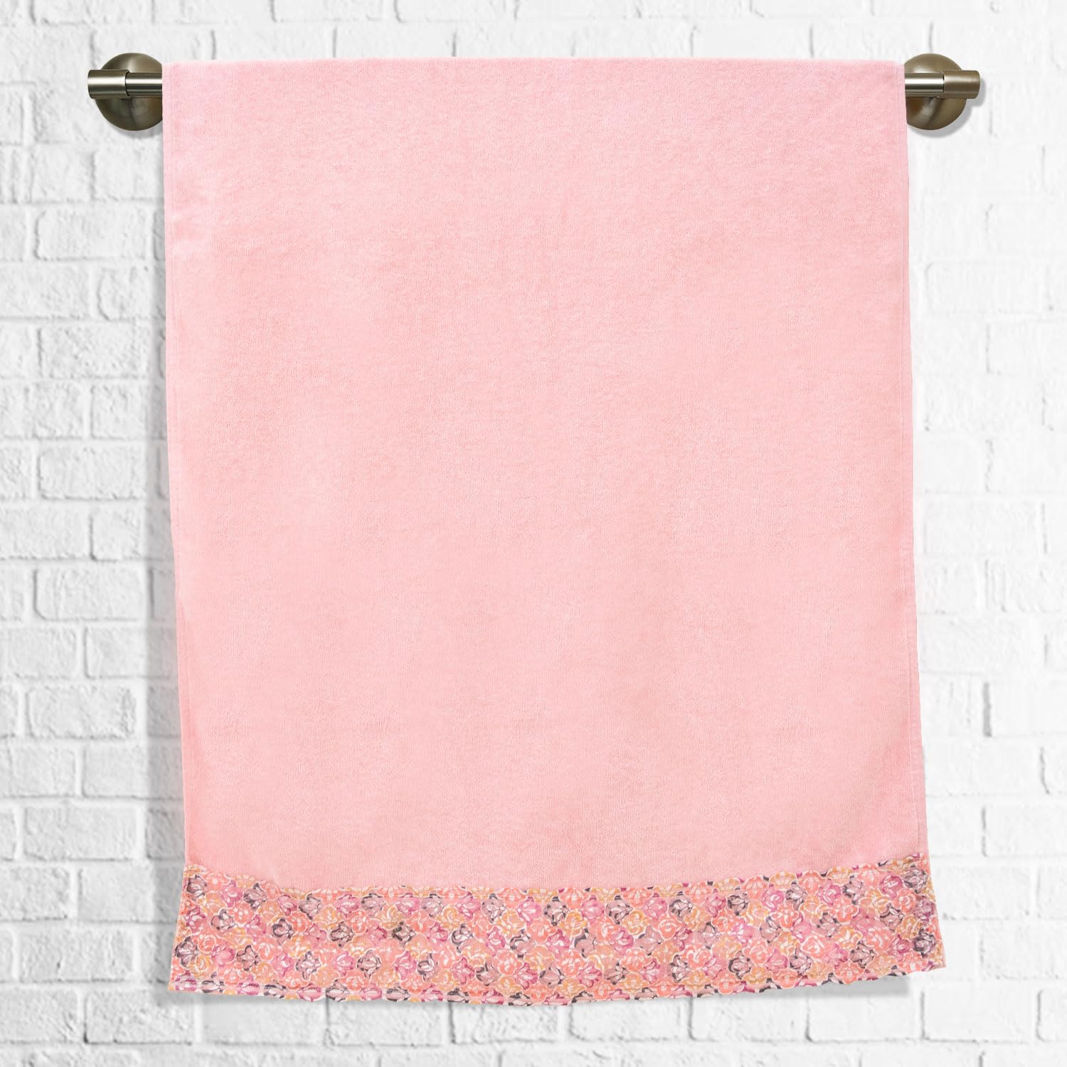 Rangoli Prima Dream 100% Cotton Lace Bath Towel 450 Gsm | Ultra Soft, Super Absorbent & Eco-Friendly Hanging Bath Towel (Light Pink) - Pack Of 1