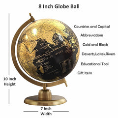 World Globe 8 Inch With Gold Stand - Birthday Gift For Boys, Corporate Gifts, Home Decor, Office Decor, Geography Learning & Show Piece, Pack Of 1