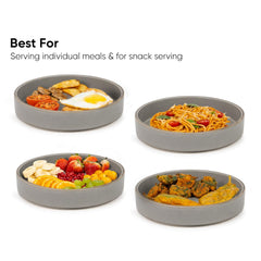 Stackable Ceramic Pasta Bowl Set Of 2 Pieces - 22cm, Grey Speckle | Ceramic Pasta Plate With Matte Finish | Deep Plate - Ceramic Bowl | Pasta Serving Plate