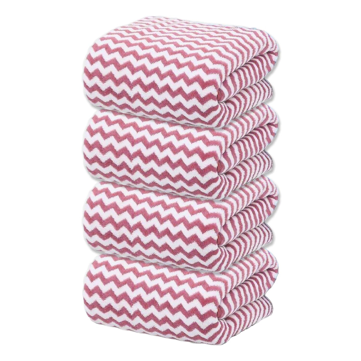 Black Gold The Finer Touch Microfiber Zigzag Bath Towel 1400 Gsm | Soft & Quick Dry Towel Lightweight & Absorbent Use For Men & Women (Pink) - Pack Of 4
