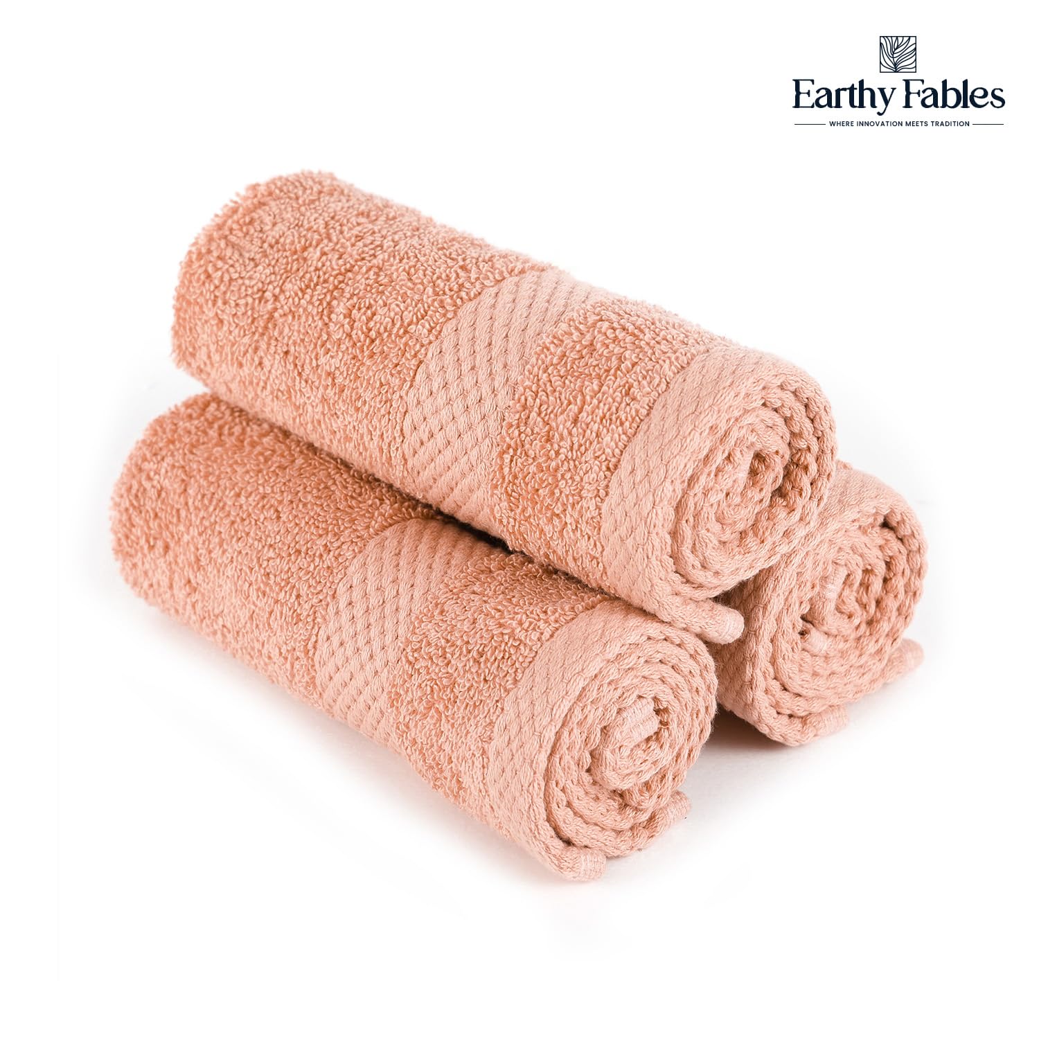 Earthy Fables Premium Face Towels 600 Gsm | Ultra Soft, Quick Dry & Highly Absorbent, For Gym, Travel & Acne-Prone Skin | Set Of 3 (Peach)