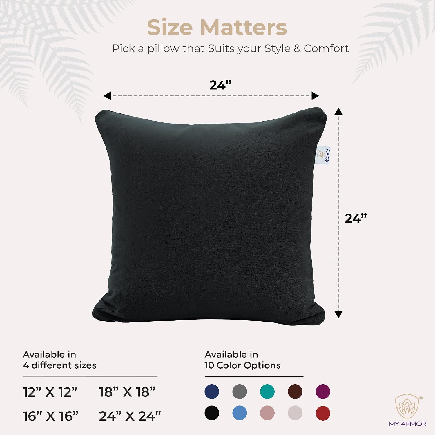 Microfiber Square Soft Pillow Cushion For Sofa & Bed, Black - 24 X 24 Inch | Fluffy Pillow For Comfort & Back Support | Breathable, Washable | Premium Velvet Cover With Zip - Pack Of 1