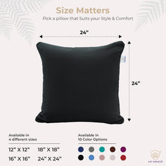 Microfiber Square Soft Pillow Cushion For Sofa & Bed, Black - 24 X 24 Inch | Fluffy Pillow For Comfort & Back Support | Breathable, Washable | Premium Velvet Cover With Zip - Pack Of 1