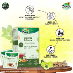 Zandu Cleanse & Detox Herbal Infusion Green Tea - 25 Tea Bags | Helps Improve Skin Glow & Detoxifies The Body - Enriched With 8 Powerful Herbs | Caffeine Free