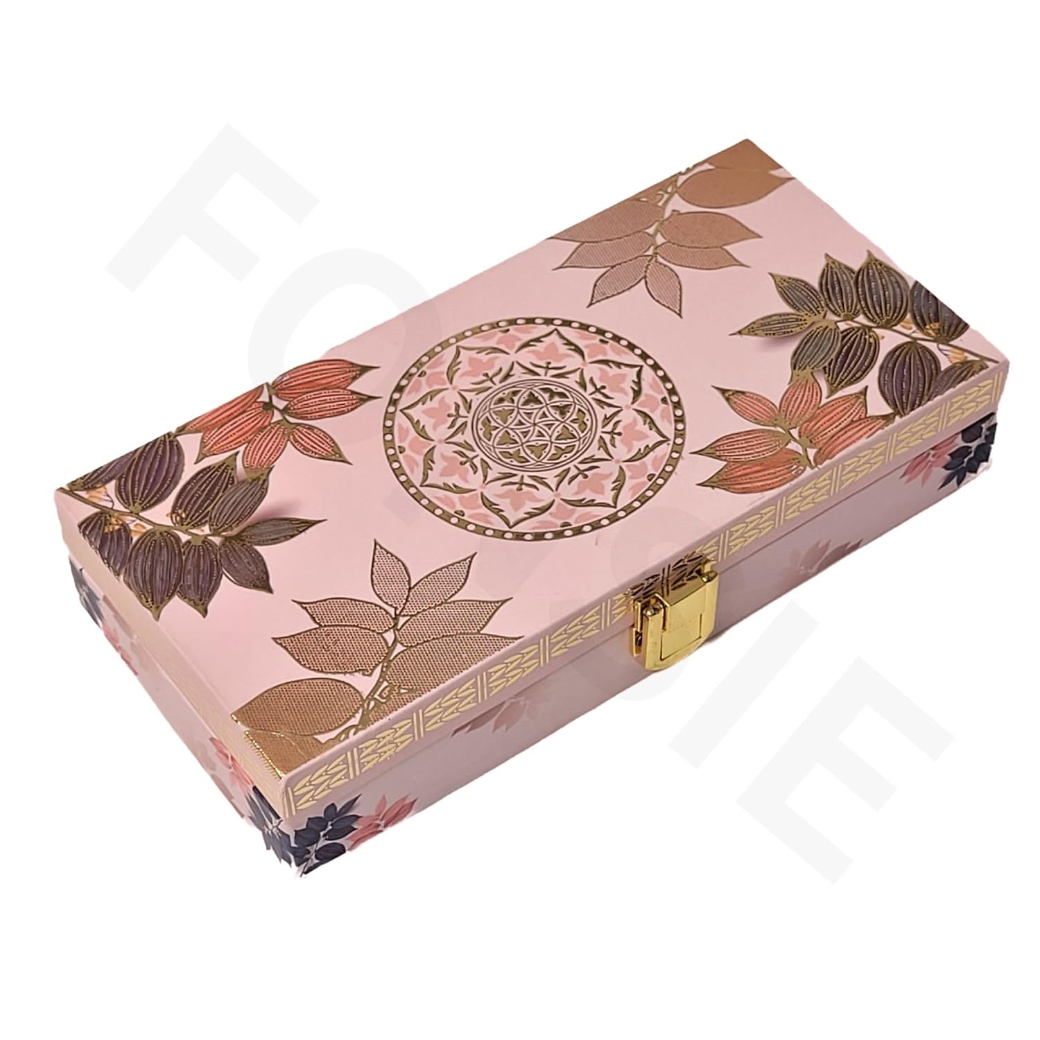 Fancy Shagun Cash Box Or Gaddi Box For Gifting Money On Wedding, New Born Baby, Ring Ceremony Pattern1pc, Material - Wood, Colour - Peach Leaves