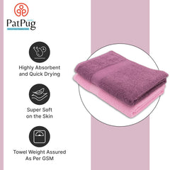 PatPug 100% Indian Ultra Soft Cotton 380 Gsm | Highly Absorbent, Fade Resistant Large Bath Towel (Wine Red & Sweet Pink)