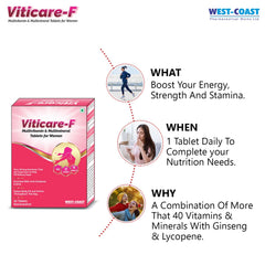West - Coast Viticare F Multivitamin, Multimineral & Antioxidants Tablets, Over 24+ Key Nutrients For Daily Nutritional Requirement With Grape Seed Extract | 30 Tablets , 50gm 0.1lbs