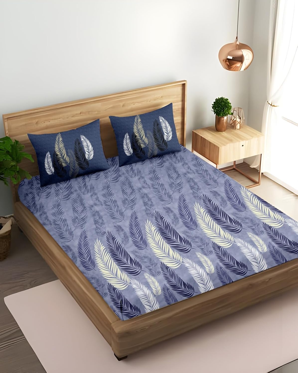 King Size Fitted Bedsheet With 2 Large Pillow Covers - 108 X 108 Inches, Petal Blue | Soft, Breathable & Durable | Wrinkle Resistant