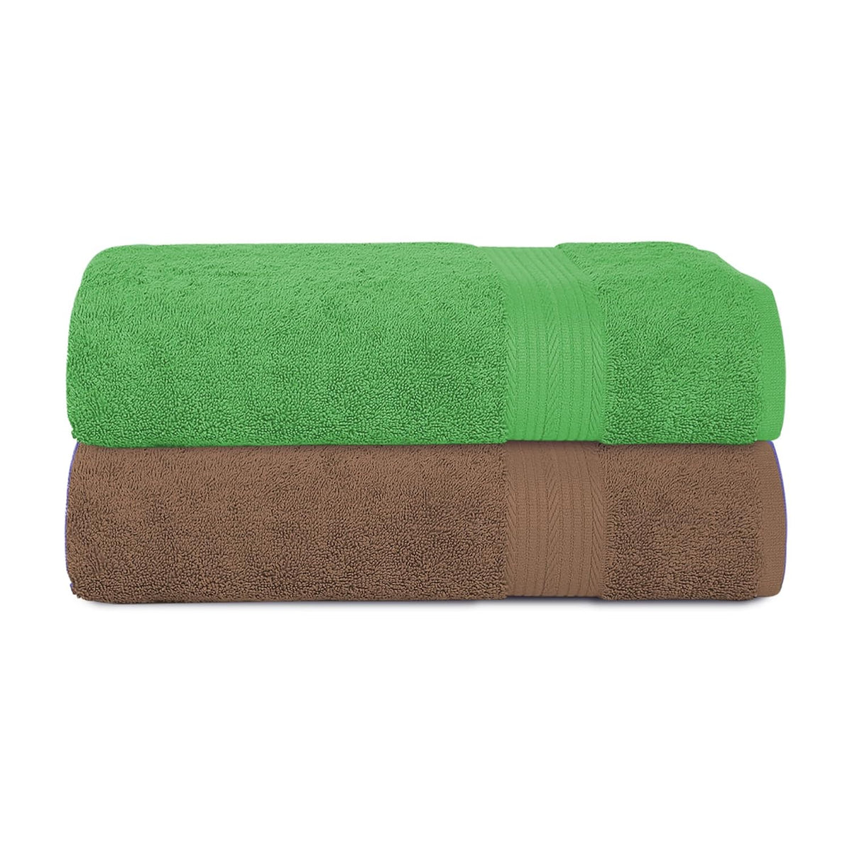 House Of Terry 100% Cotton Bath Towel 1000 Gsm | Quick Dry, Soft & Absorbent, Fade-Resistant, Skin-Friendly Large Size Towel (Spring Green & Brown) - Pack Of 2