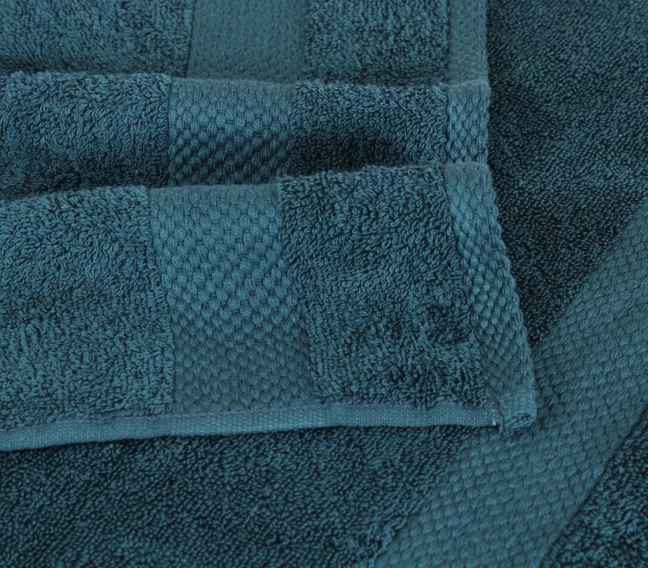 Fash Home International Micro Twist Towel 1800 Gsm Combo - 2 Bath + 2 Hand + 2 Face Towel (Peacock Blue & Pastel Peach) - 6 Pcs