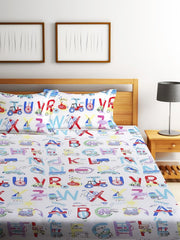Microfiber Kids Cartoon Elastic Fitted Double Bedsheet With 2 Pillow Covers | 78 X 72 Inches, Multicolor | Normal Hand Wash Or Machine Wash