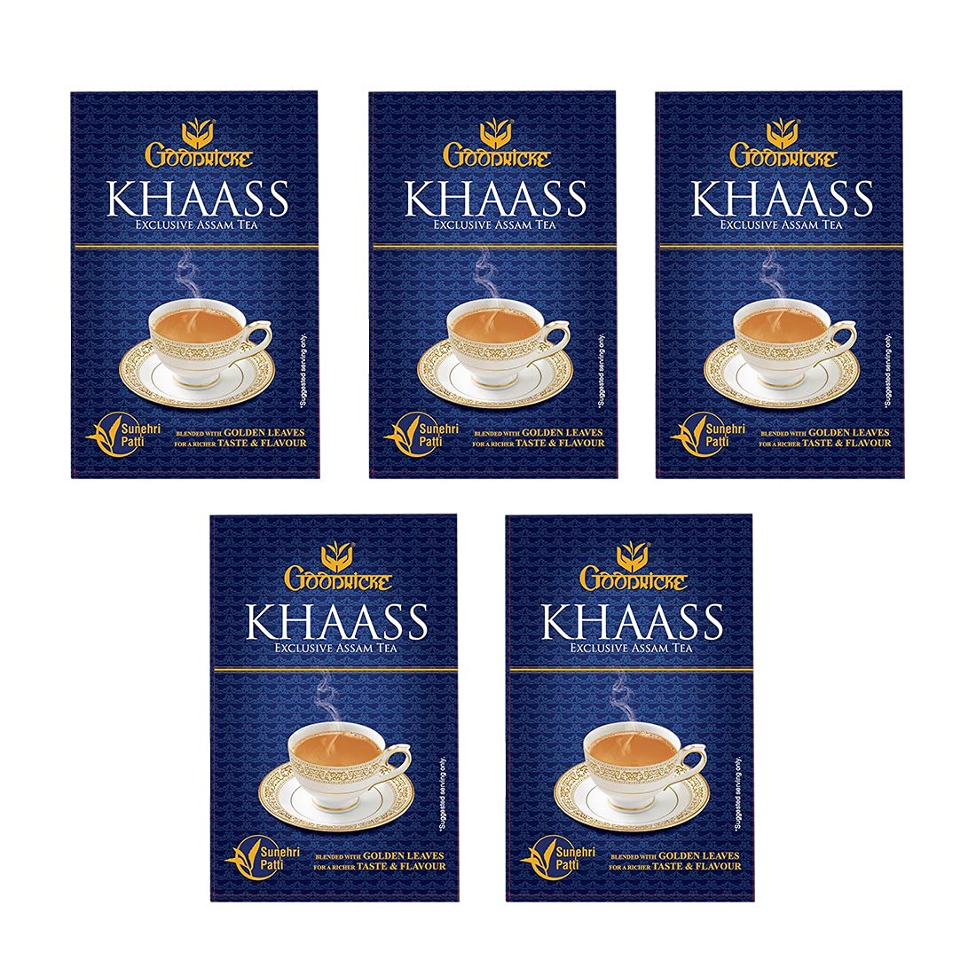 Goodricke Khaass Exclusive Assam Tea - Pack Of 5 X 250gm, 8.8 Ounce Each | Richer Taste & Flavored Chai - Blended With Golden Leaves | Sweet Lasting Aftertaste 100% Natural Assam Tea - Low Caffeine