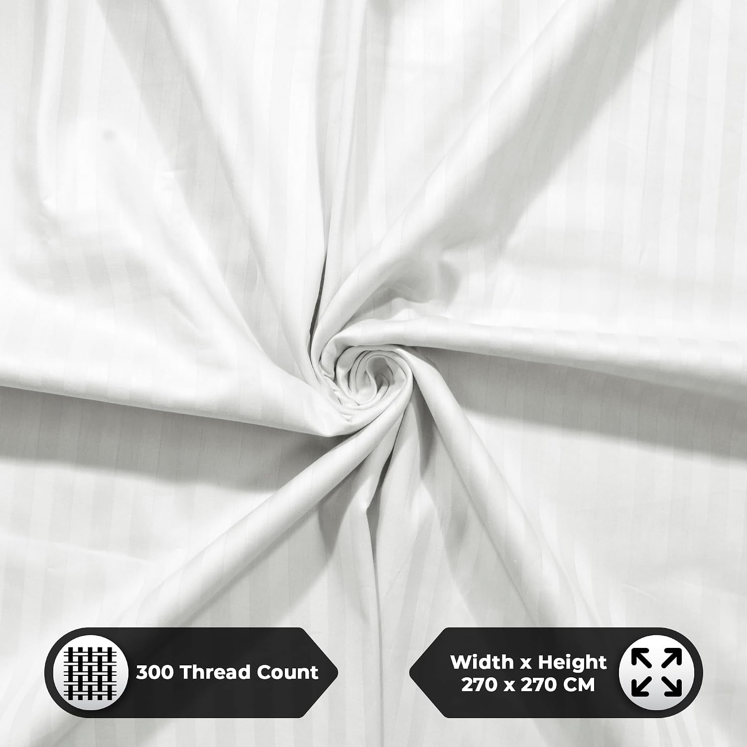 Satin Stripes King Size Cotton Bedsheet With 2 Pillow Covers - 108 X 108 Inches, White | Perfect For Home Decor, Guest House | Ideal For All Seasons